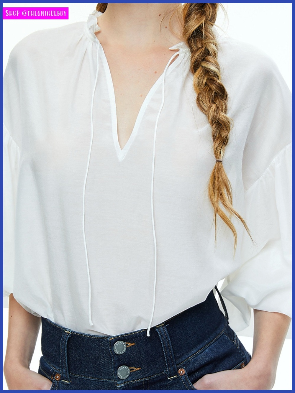 Alice + Olivia Julius Voluminous Blouson Sleeve Off White Blouse Top